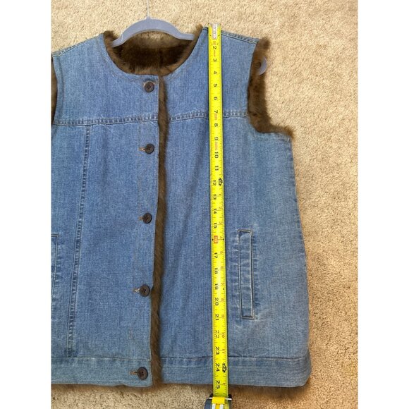 Vintage Reversible Blue Jean Denim & Faux Fur Button-Up Vest - Picture 2 of 6